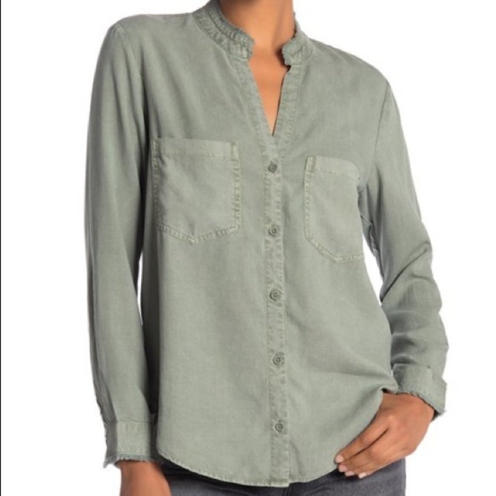 Anthro Cloth & Stone Green Tencel Shirt S - Picture 1 of 7